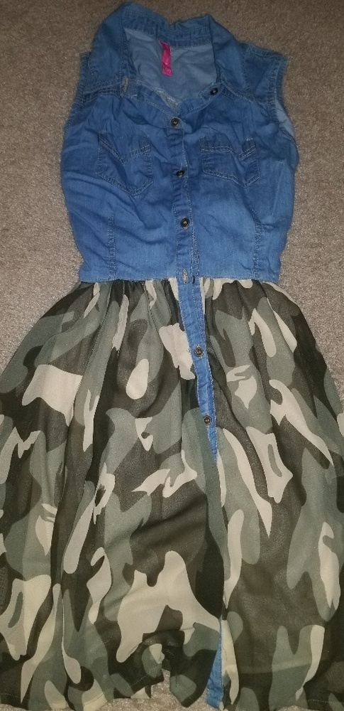 Flowy camo and denim dress